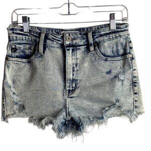 Kancan Jean Shorts Size Large High Rise Light Acid Wash Frayed Festival Grunge